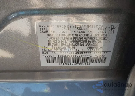 2021 Nissan Sentra Sv Xtronic Cvt z USA, uszkodzony, nr VIN 3N1AB8CV4MY234855